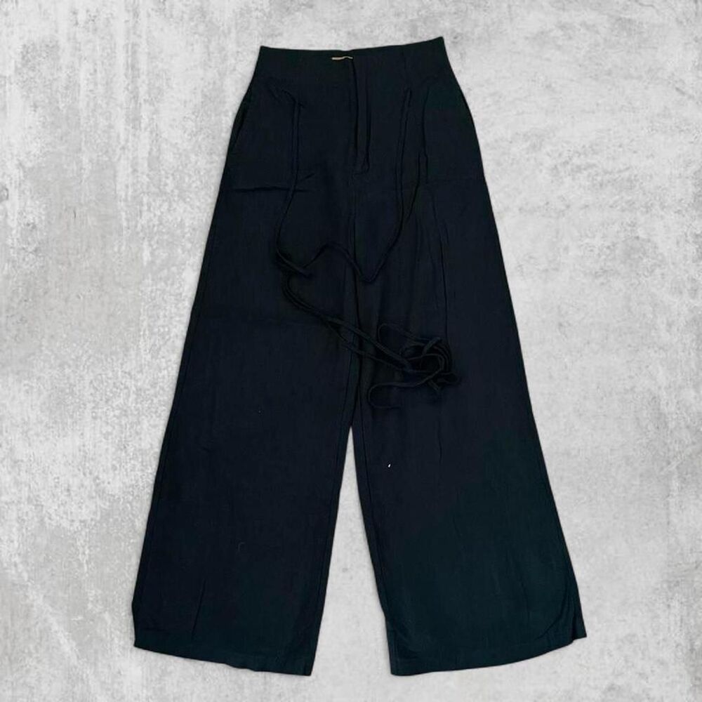 Beige Botany Black Linen Blend Wide Leg Cropped Pants | Size S